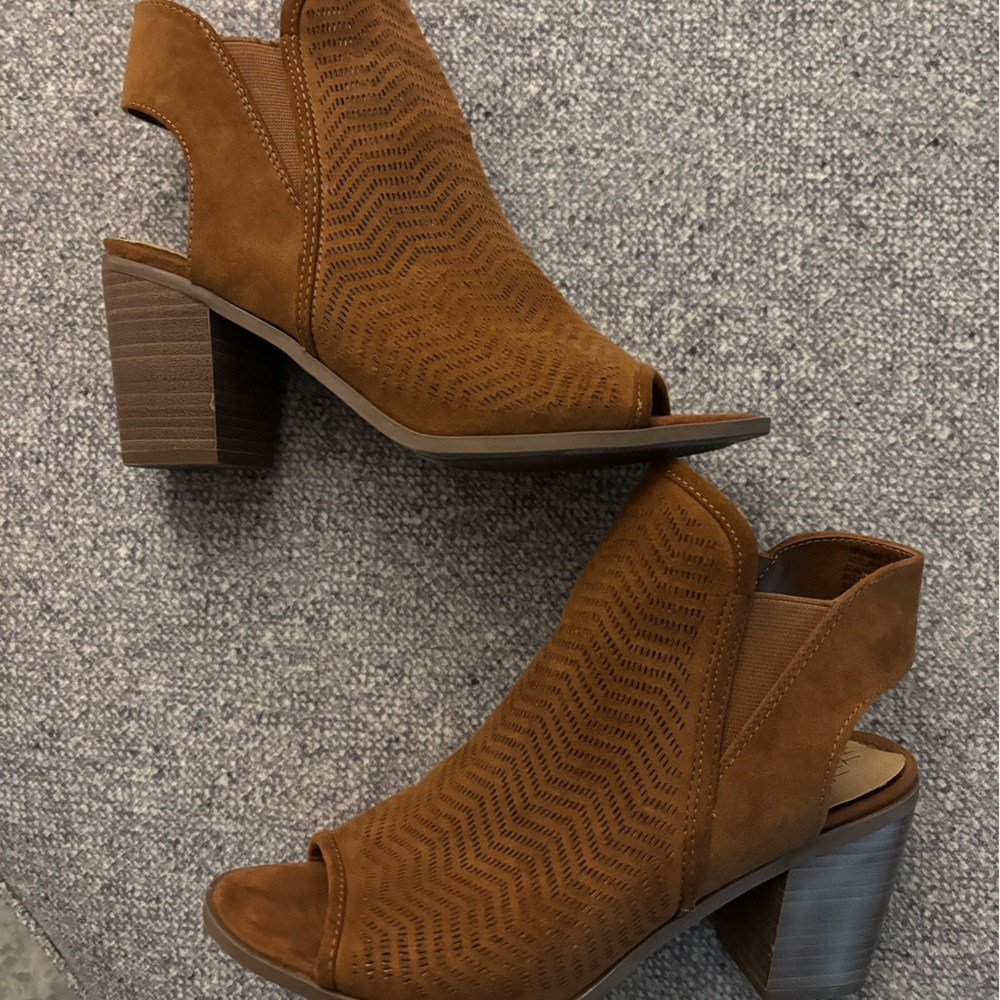 Brown Peep-Toe Ankle Boots